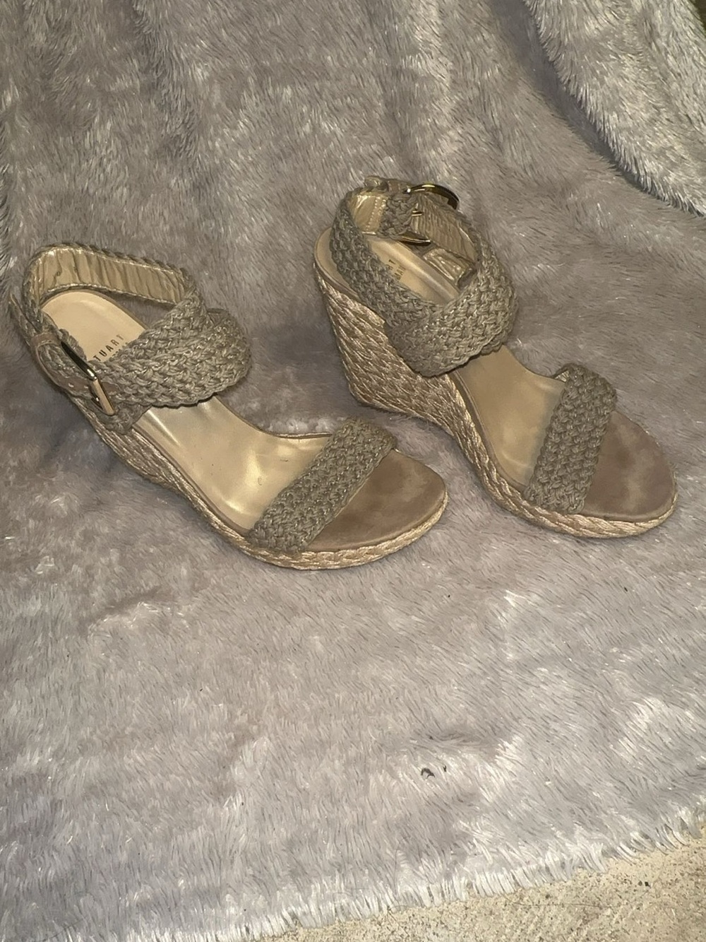 Stuart Weitzman Braided Espadrille Wedge Sandals - Taupe